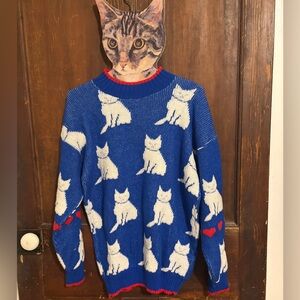 Vintage 80’s Blue Cat Pattern Sweater